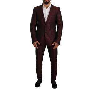 Dolce & Gabbana Red Brocade Slim 2 Piece Set MARTINI Suit